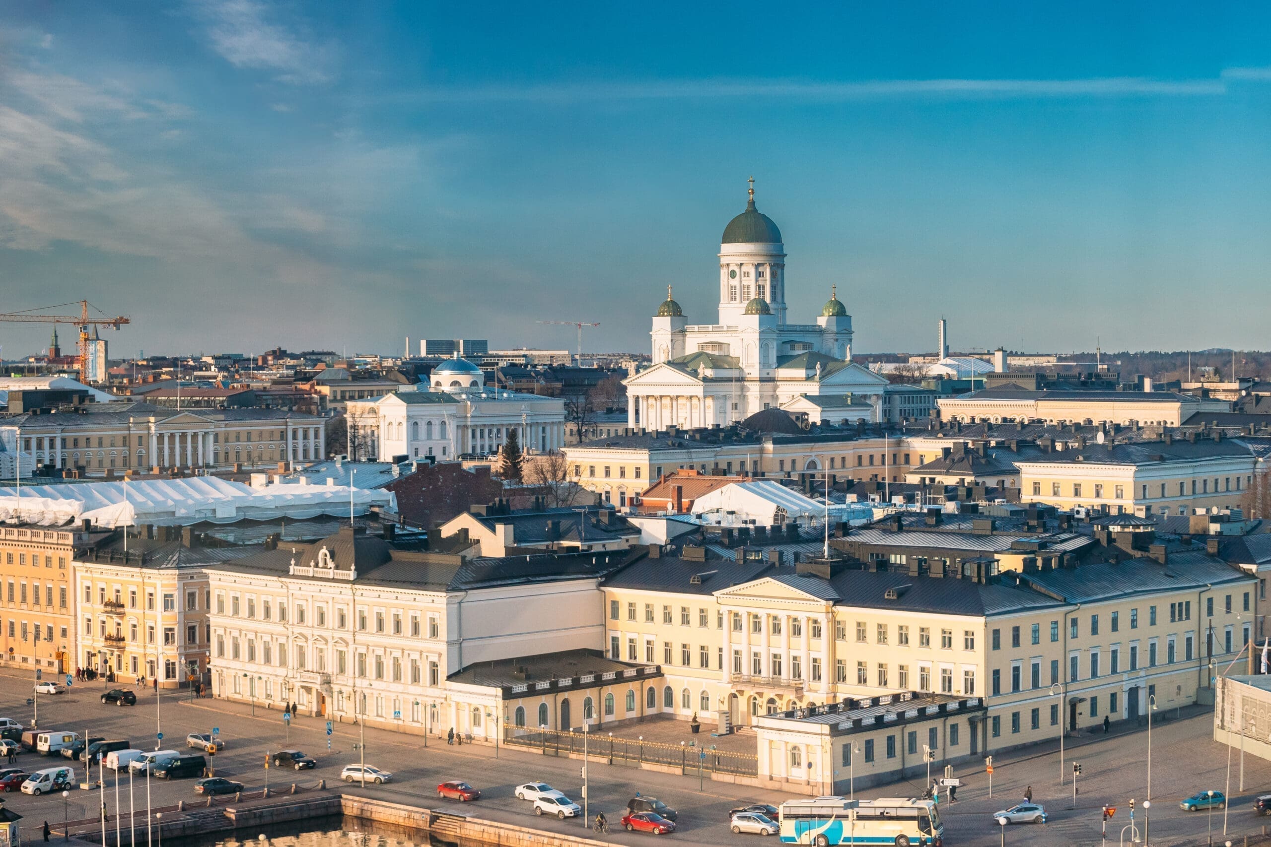 Helsinki, Finland. Aerial View Street With Presidential Palace A